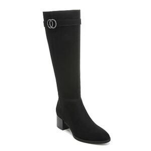 Life Stride Daring Black Riding Boot Size 7 W-Calf Eco-Microsuede Block Heel New